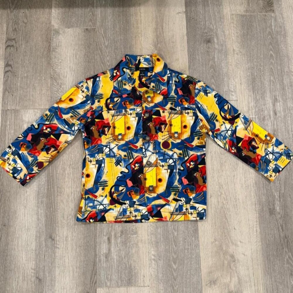 VTG 90s KAKTUS Women Small Blazer Pablo Picasso Cat Art Print S